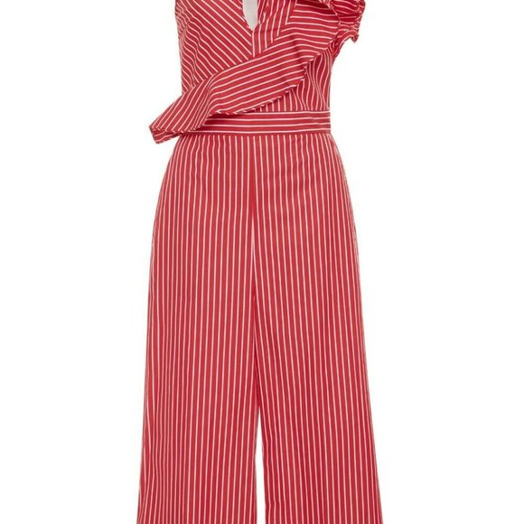 NWT $695 MSGM Size 40 US 6 Red White Ruffled Striped Cotton Poplin Jumpsuit - Picture 3 of 8